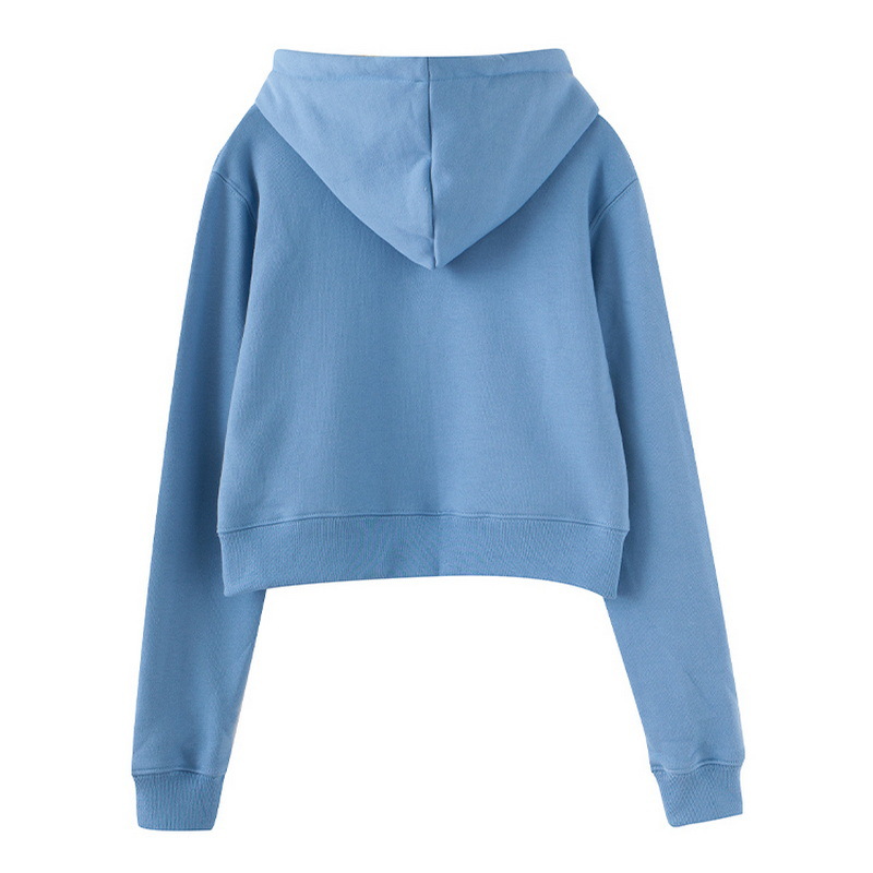 100% Cotton women spring autumn full zipper crop top sweatshirt