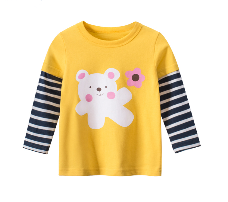 100% cotton cute girls graphic contrast sleeve tees